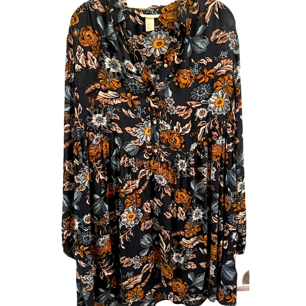 H&M Floral Dress Size 10 navy